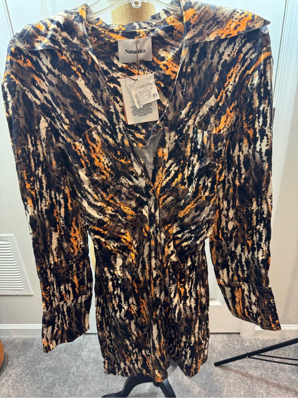 Nanushka Multicolor Abstract Print Button-Front dress M